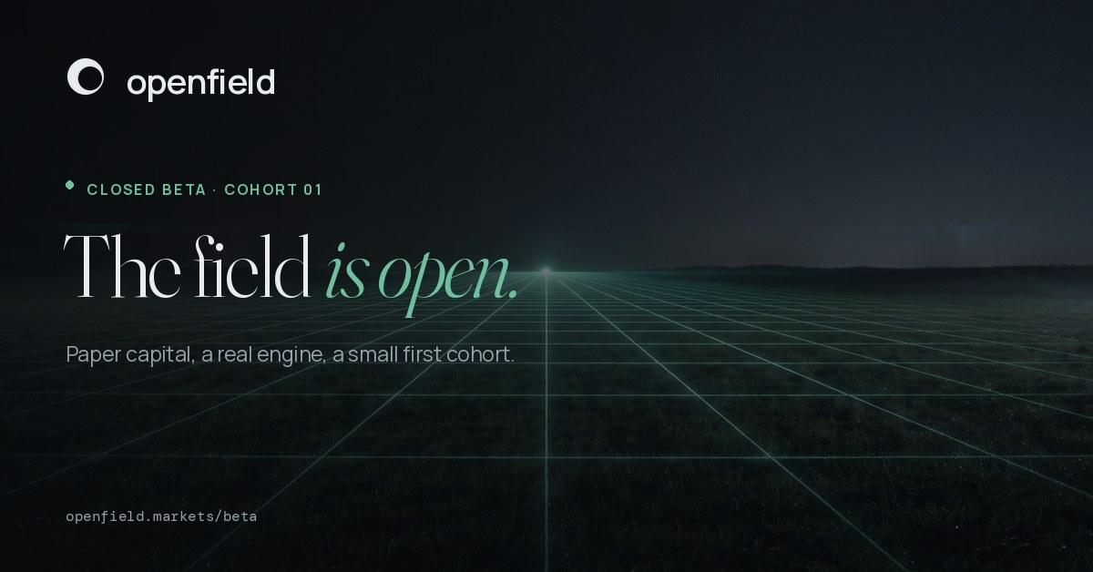Card on the field with the words The field is open